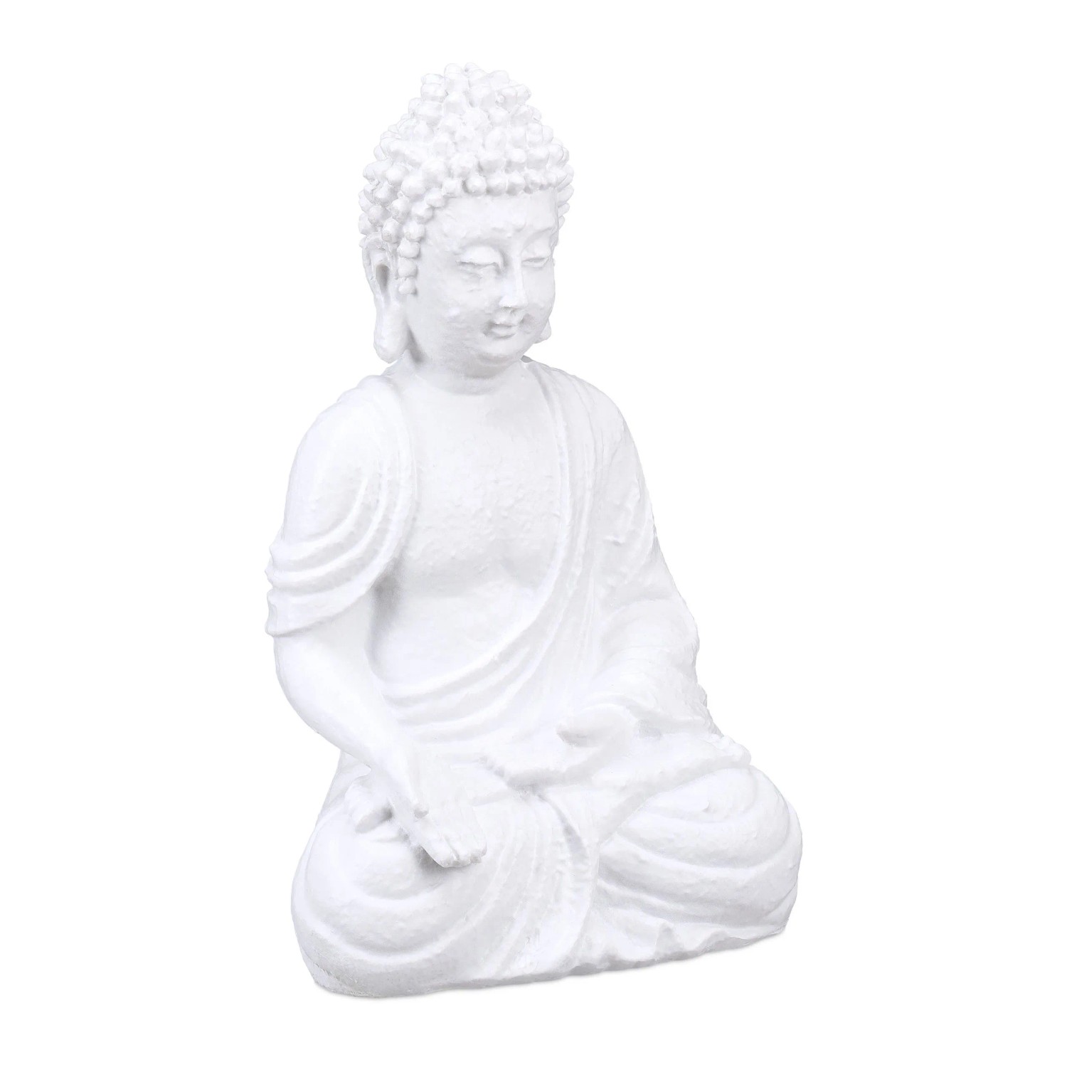 Relaxdays Buddhafigur Polyresin Weiß Sitzend Wetterfest Frostsicher Standfest 30 cm x 19,5 cm x 12 cm 0,9 kg