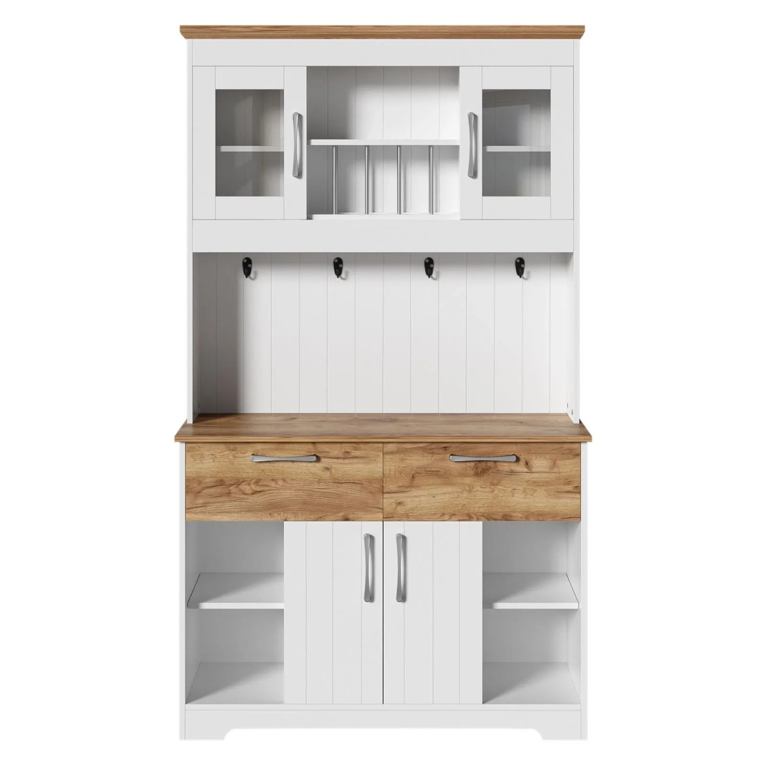 PXloue Küchenbuffet 106 cm Weiß Holzoptik mit Schubladen Hakenleiste und Stauraum
