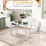 HOMCOM Essgruppe mit weißem Kunstleder und Stahl, bestehend aus Tisch und 4 Stühlen.