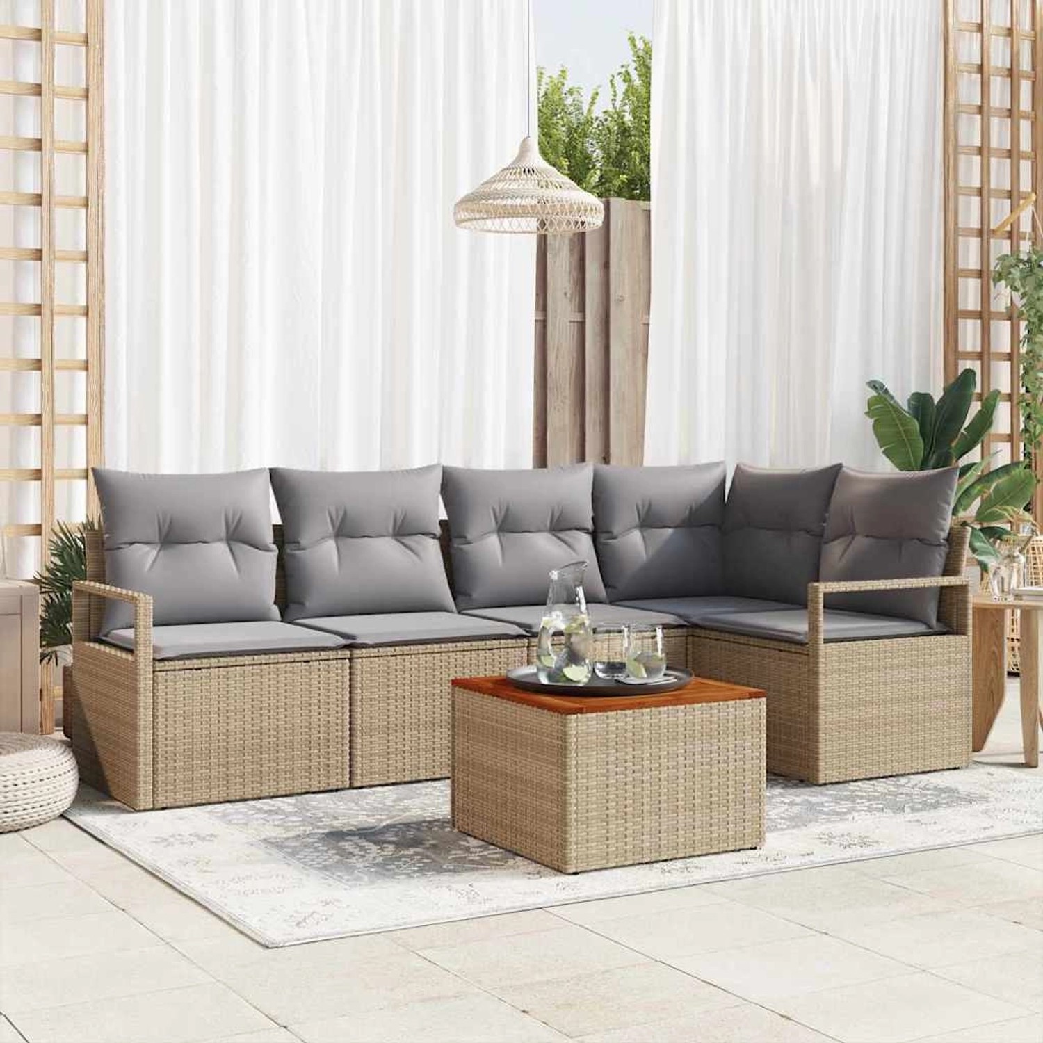 vidaXL Garten-Sofa-Set mit Kissen 6-Tlg Beige Poly Rattan 3347707 günstig online kaufen