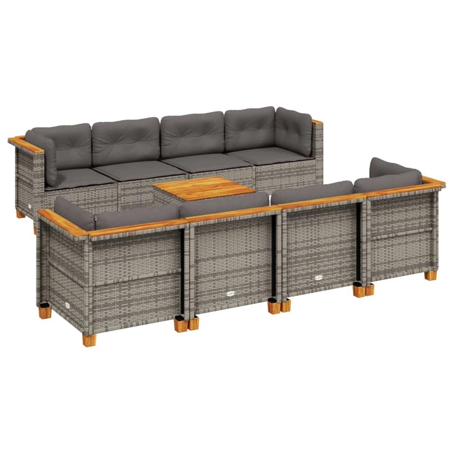 vidaXL 9-Tlg Garten-Sofagarnitur mit Kissen Grau Poly Rattan 3261768