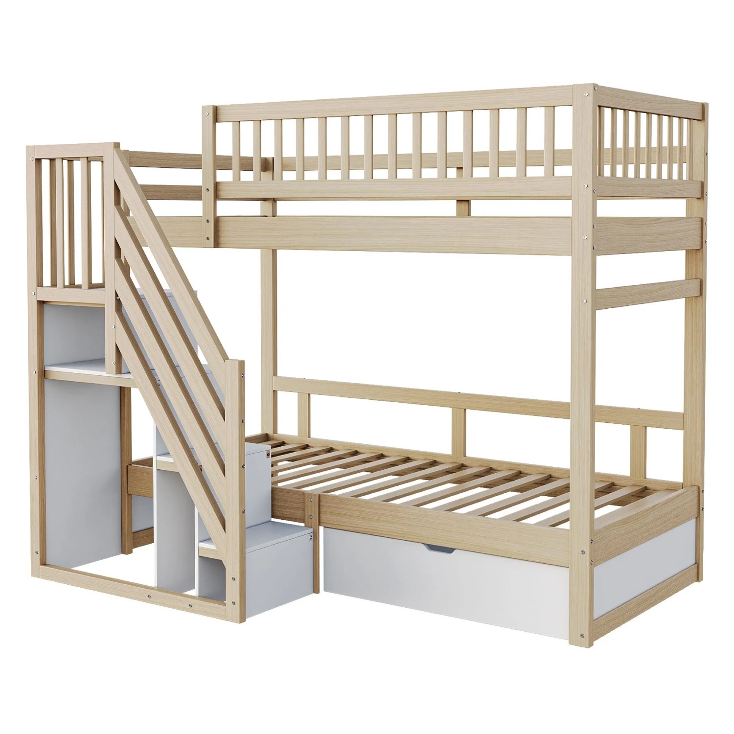 okwish Etagenbett 90x200cm mit Sicherheitsleiter und Schubladen Kinderzimmer Natur ohne Matratze