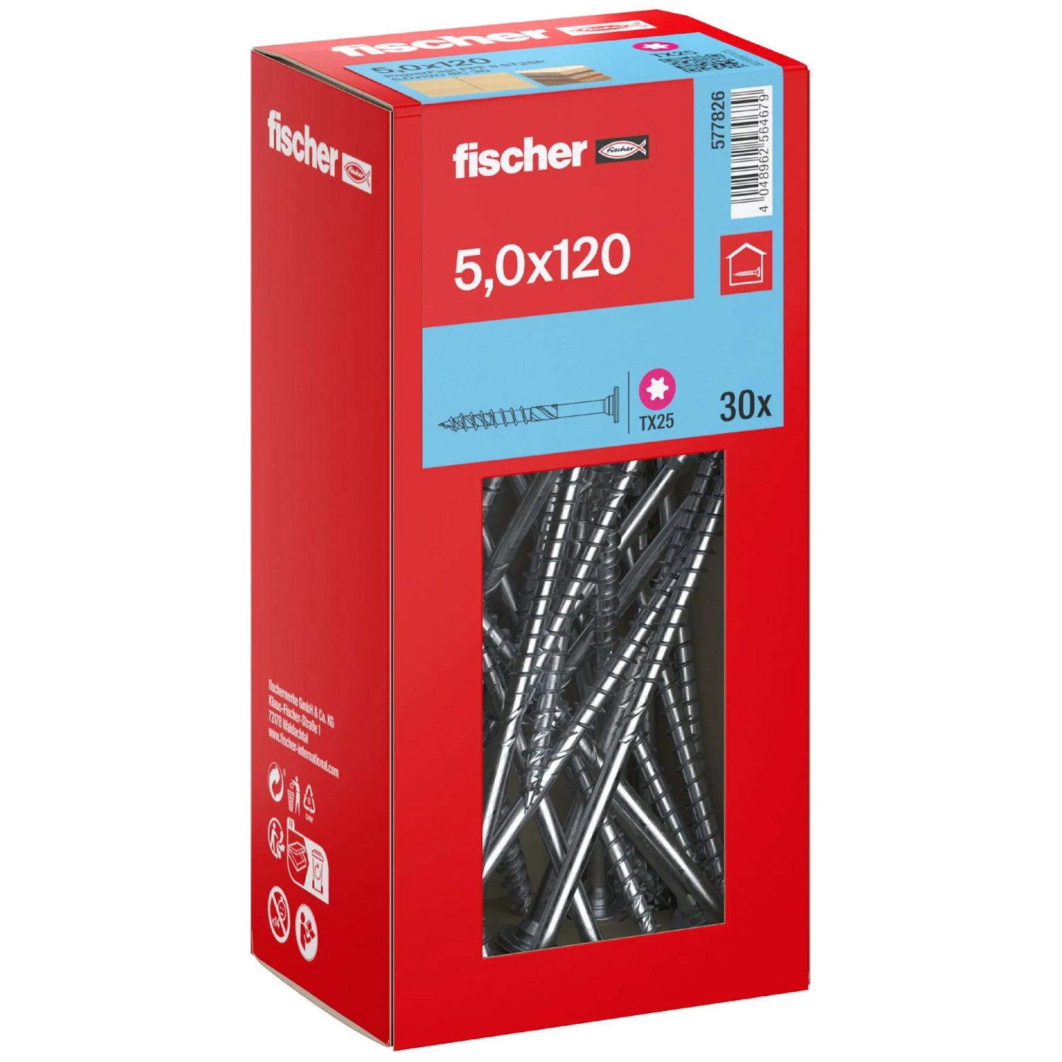 Fischer Schraube PowerFast FPF II STP BC SK TX25 TG Ø 5 mm x 120 mm 30 Stück