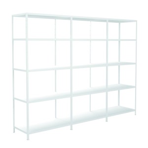 Weißes Schulte Steckregal, Grund- und 2 Anbauregale, 200x280x50 cm, mit 15 Fachböden.