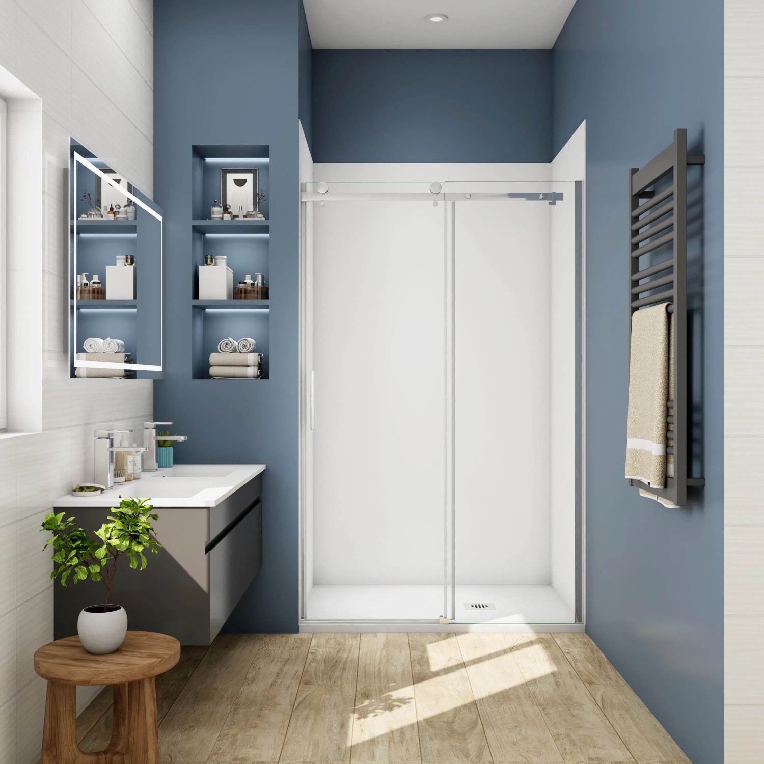 AICA Duschkabine 140x195cm mit Schiebetür, 6mm ESG Glas, Nischentür, Duschabtrennung, Gleittür.