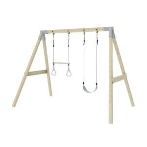 PolarPlay Schaukel Tukan Eisblau mit Turnringen und Schaukelsitz aus Holz.
