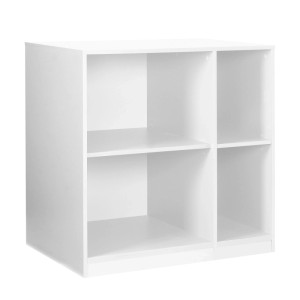 Weißer Mehrzweckschrank mit offenen Fächern. Flexibler Stauraum für Küche oder Hauswirtschaftsraum.