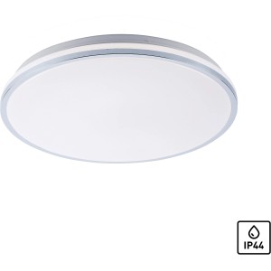 Runde LED-Deckenleuchte Isabell in Chrom, 49 cm Durchmesser, geeignet für Feuchträume.