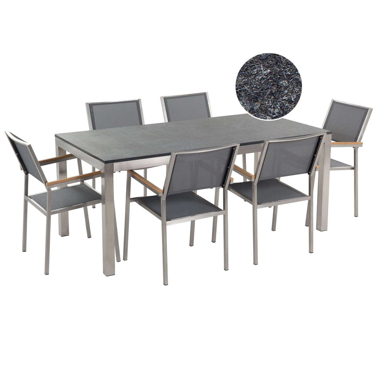 Beliani Gartentisch Set GROSSETO Graphitgrau Grau 90x180x87 günstig online kaufen