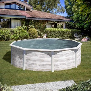Runder Gre Pool Finlandia mit Nordicoptik in Weiß, Ø 460 cm x 120 cm im Garten.