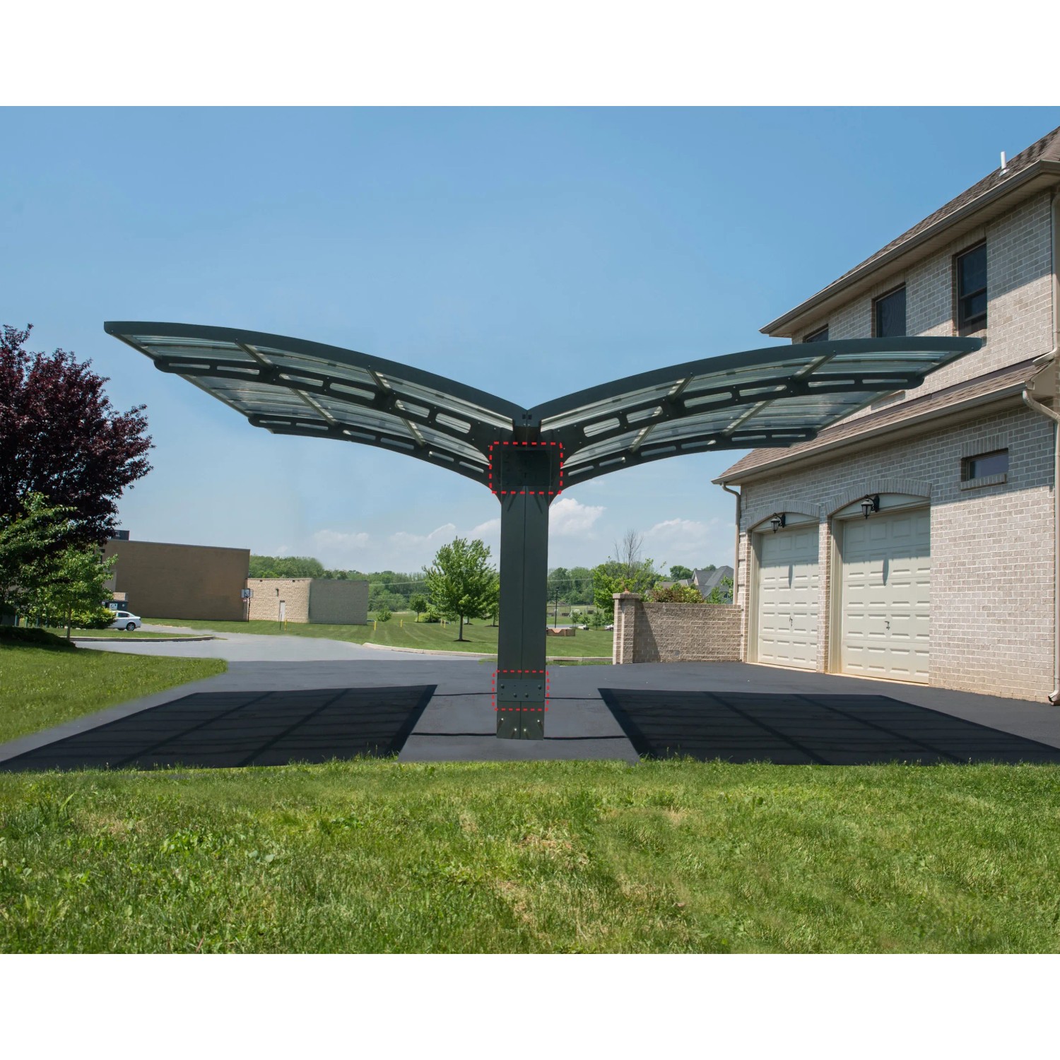 Palram Canopia Arizona Breeze Doppelcarport Anthrazit mit transparentem Dach.