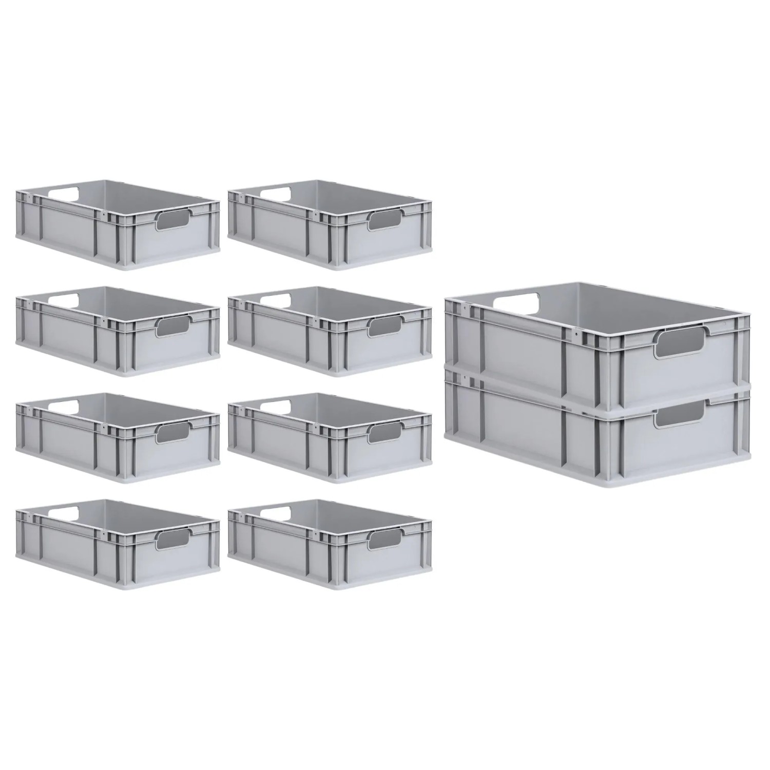 PROREGAL Spar Set: 10 graue Euroboxen mit Deckel, 34L, für Lagerung und Transport.