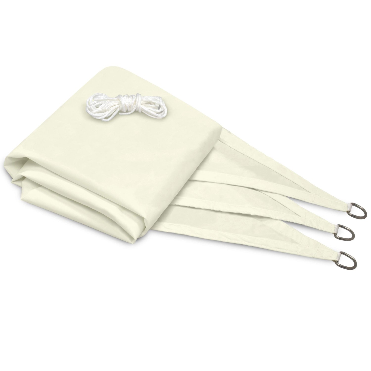 Sol Royal Sonnensegel PS9, dreieckig, Creme, mit Befestigungsseilen und Edelstahlringen.