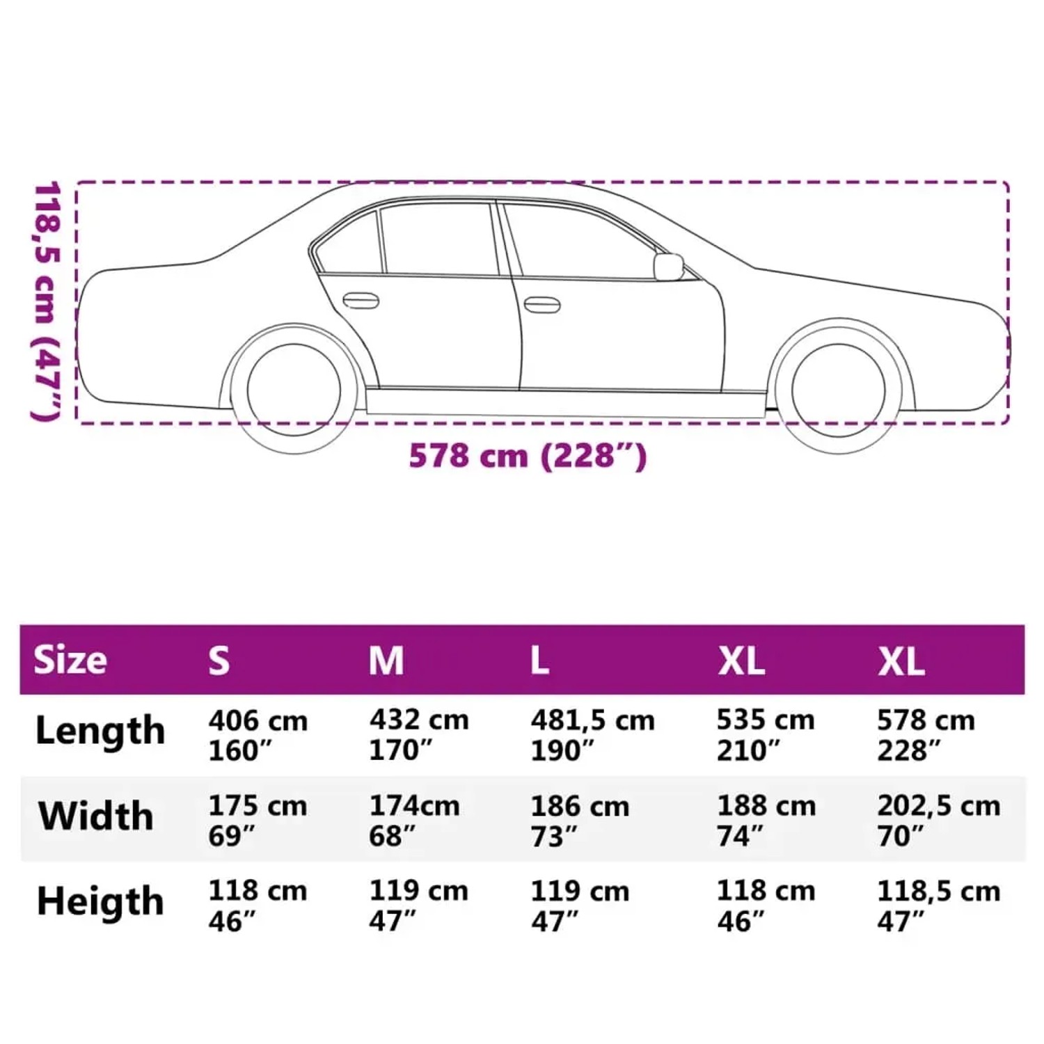 vidaXL Autoabdeckung XXL für Limousine, Hagelschutz, grau/silbern, Maße: 578x202,5x118,5 cm.