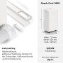 Mobiles Bosch Klimagerät Cool 2000 in Weiß mit Zubehör und Maßangaben.