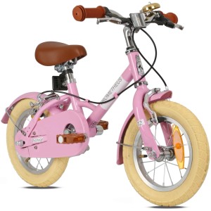PROMETHEUS BIKES Kinderfahrrad 12 Zoll ab 3 Jahre Retro Look mit Felgenbremse & Ständer Rosa