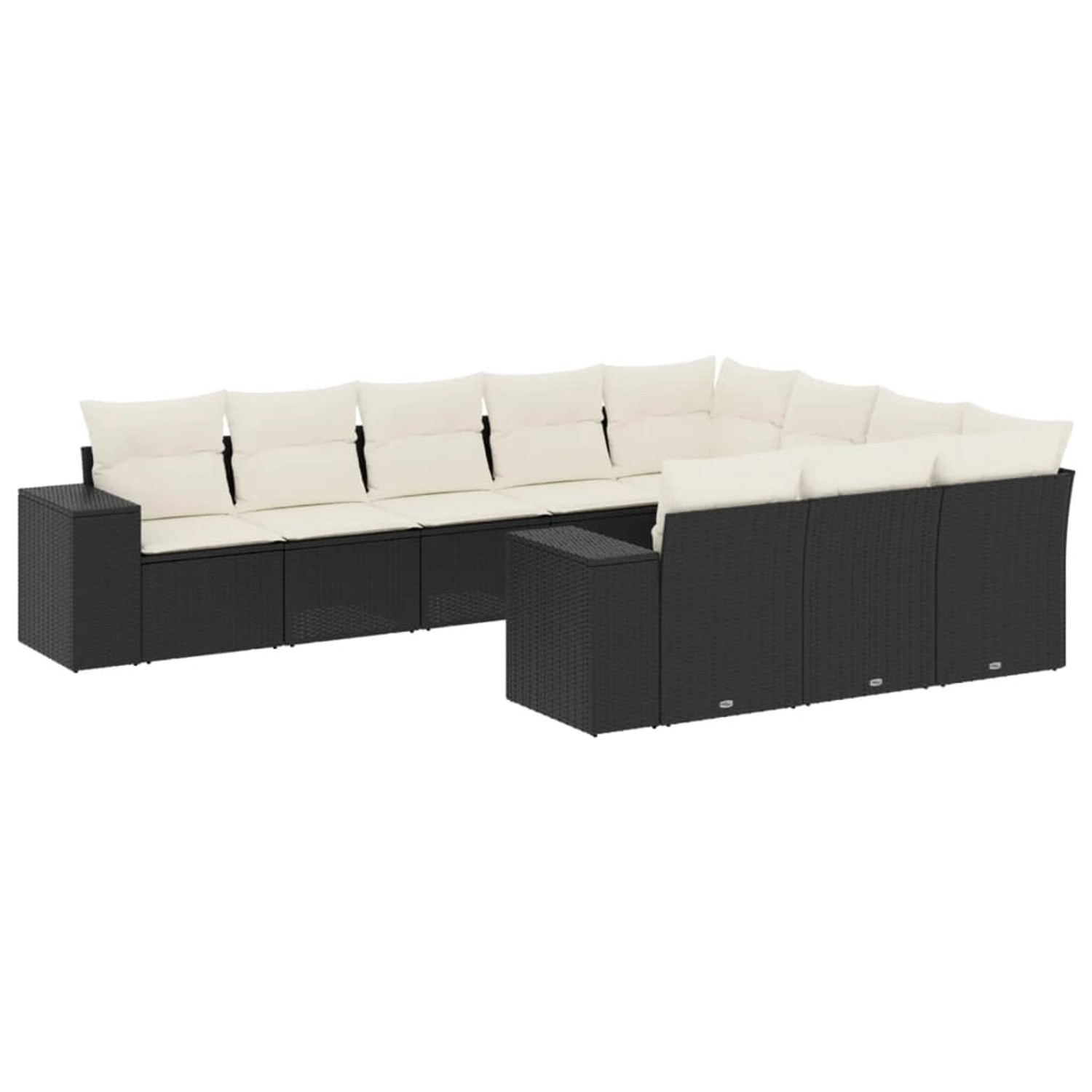 vidaXL 10-Tlg Garten-Sofagarnitur mit Kissen Schwarz Poly Rattan 3255423