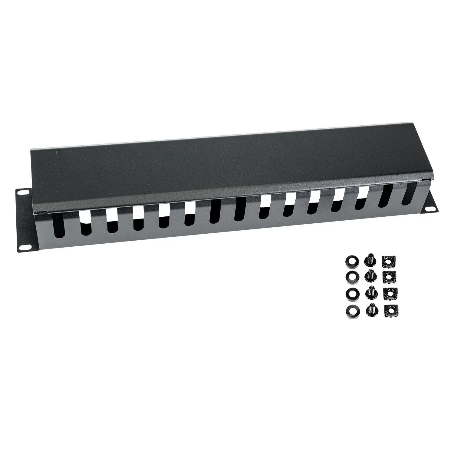 HMF 65452-02 Kabelmanagement mit Abdeckung für Serverschrank 19 Zoll 2 HE Schwarz