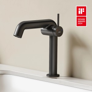 Emke Waschtischarmatur Schwarz Matt, Einhebelmischer für Bad, modernes Design. iF Design Award 2024.