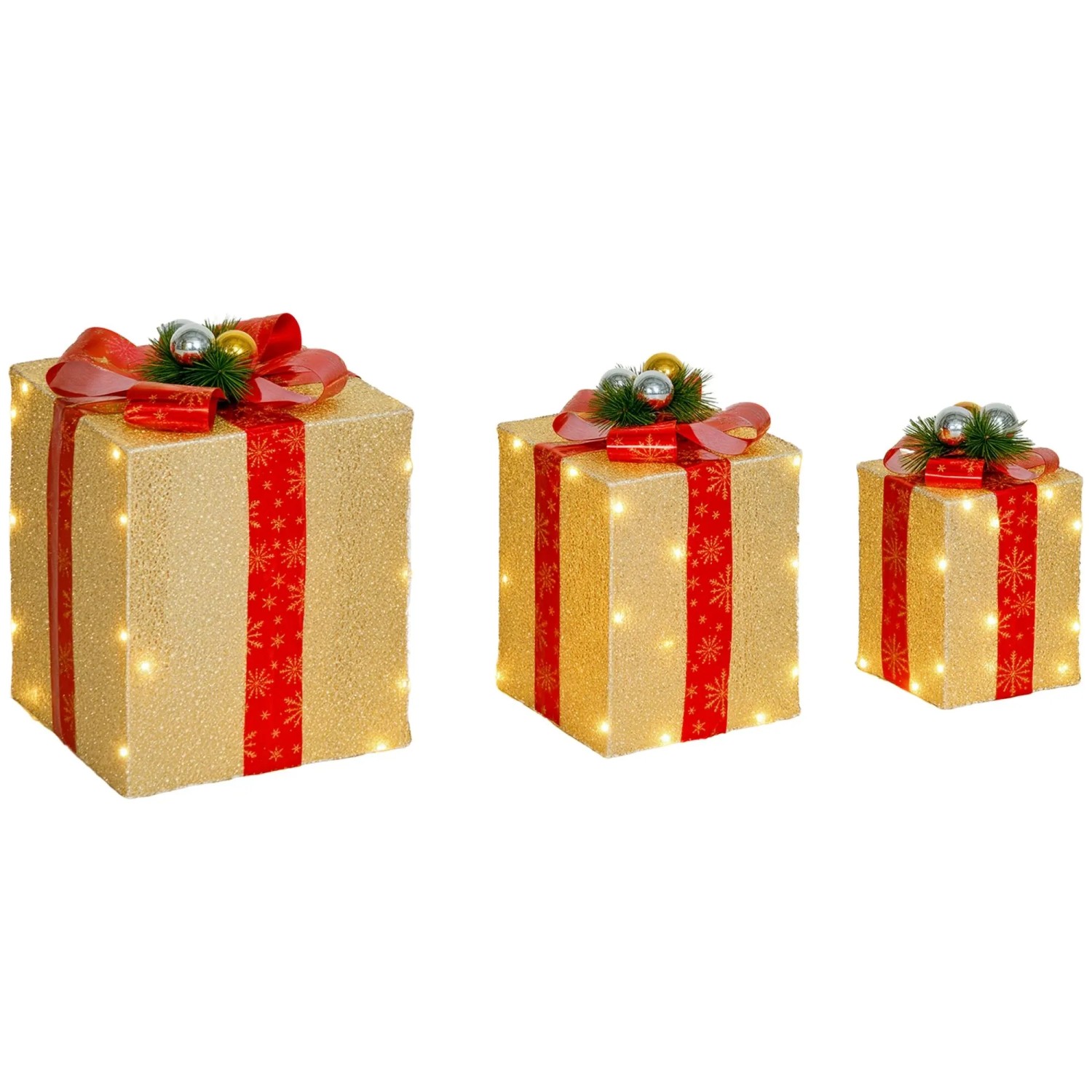 Outsunny LED Weihnachtsdeko Stahl Polyester 25,5L x 25,5B x 35H cm Gold