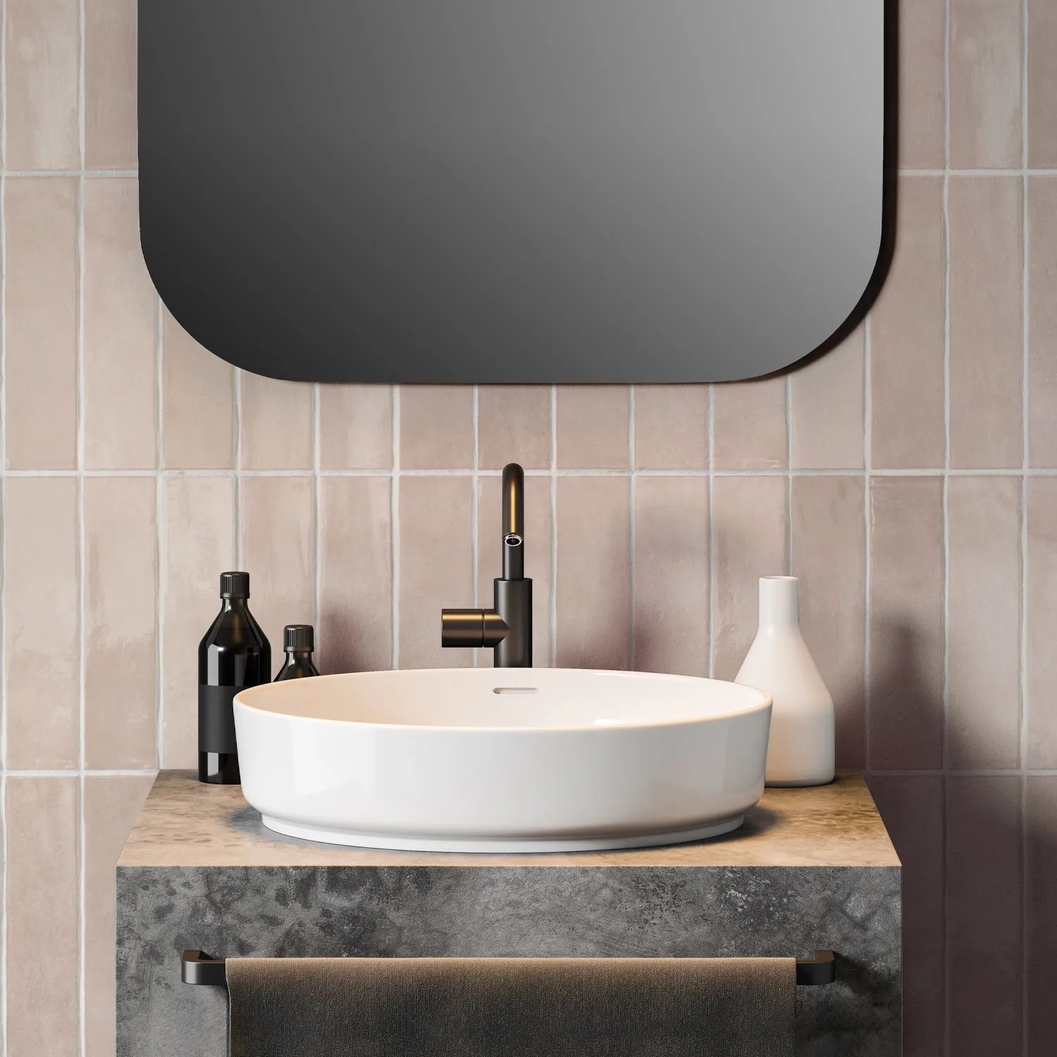 Badezimmer mit Grosfillex Wandpaneelen Element 3D Optik Vertical Tiles Rose.