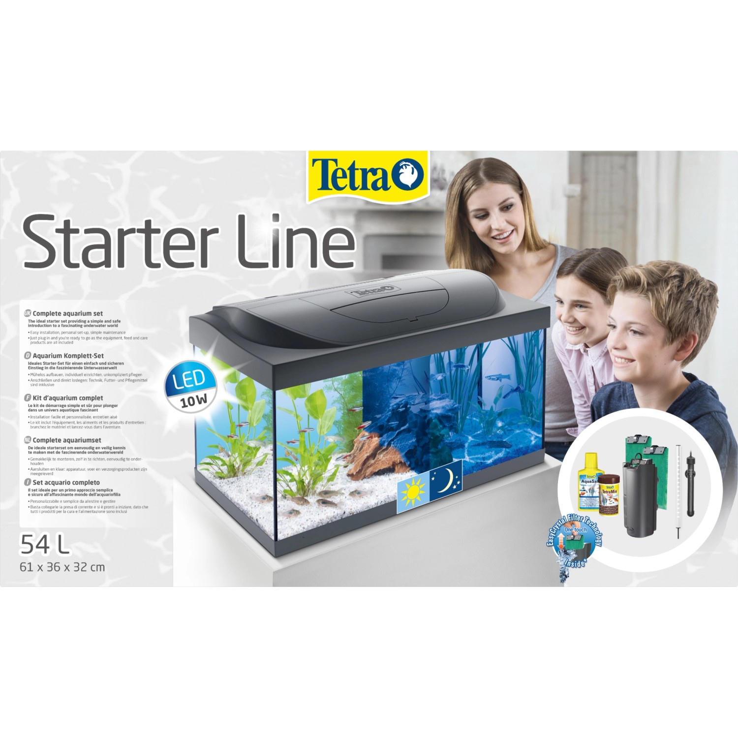Tetra Starter Line LED Aquarium 54L Komplettset mit Zubehör und Tag/Nachtlicht.