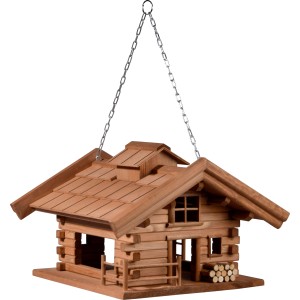 Holz Vogelhaus Appenzell im Berghütten-Design mit Kette zum Aufhängen.