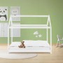 Weißes ML-Design Kinderbett 80x160 cm mit Dach und Lattenrost in Hausbett-Optik.