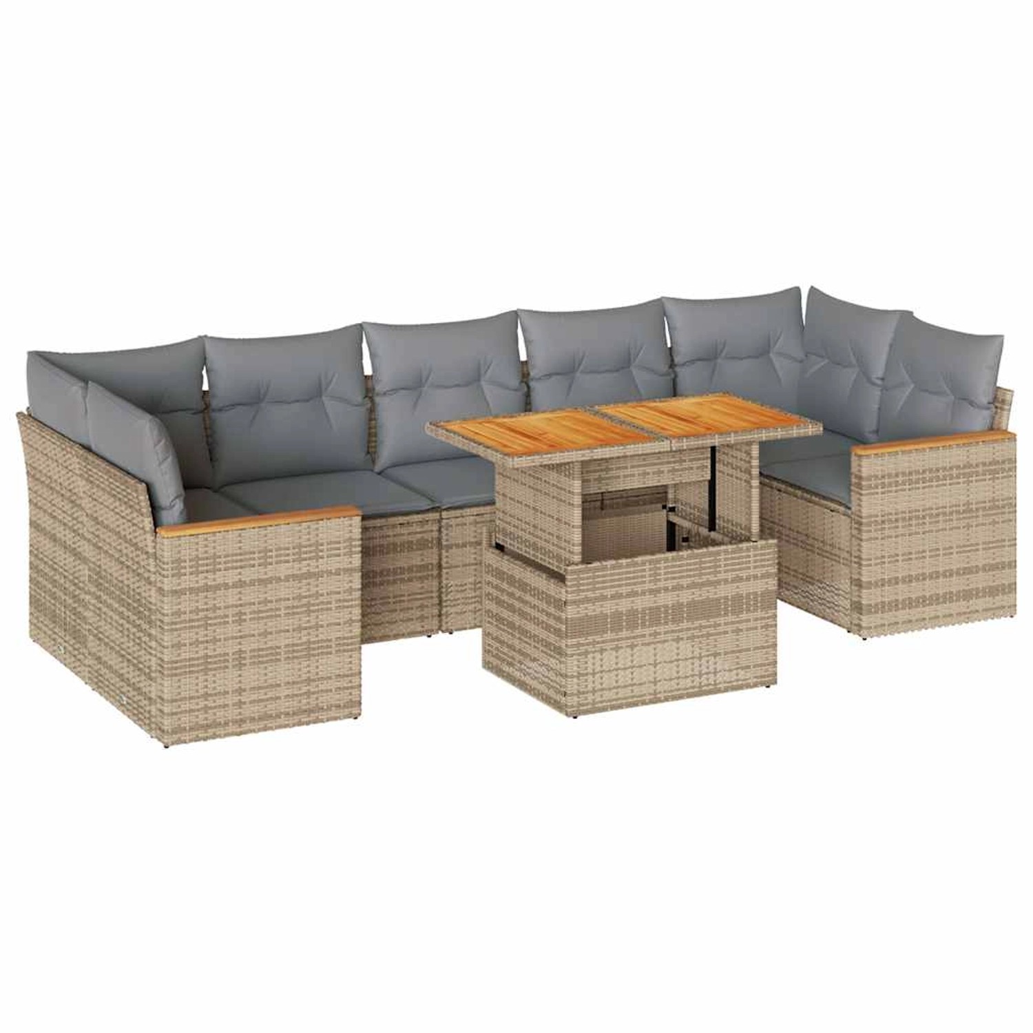 vidaXL 8-Tlg Garten-Sofagarnitur mit Kissen Beige Poly Rattan Akazie 332746 günstig online kaufen