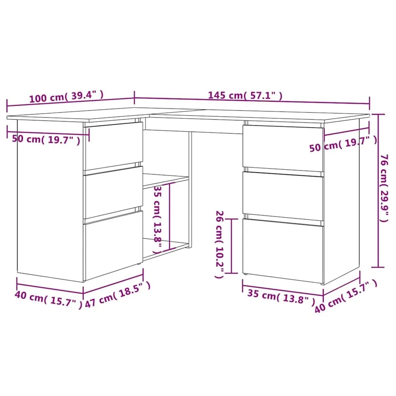 vidaXL Eckschreibtisch Altholz-Optik 145x100x76 cm Holzwerkstoff 855962_10