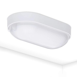 Oktaplex LED Kellerlampe, 9W, 800lm, IP65, neutralweiß, ovale Feuchtraumleuchte in Weiß.