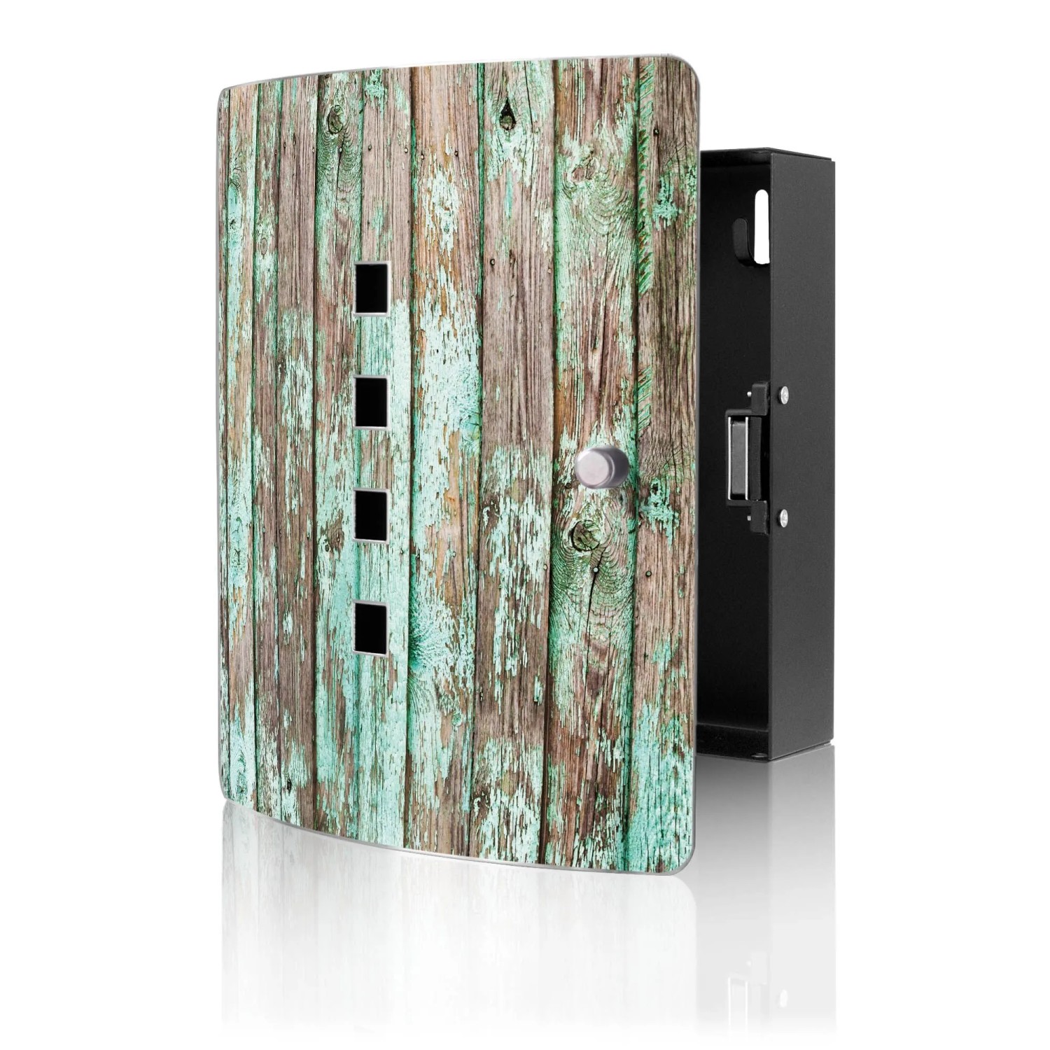 Banjado Design Schlüsselkasten Aus Edelstahl Für 10 Schlüssel 24x21,5x7cm Mit Magnetverschluss Motiv Verwittertes Holz