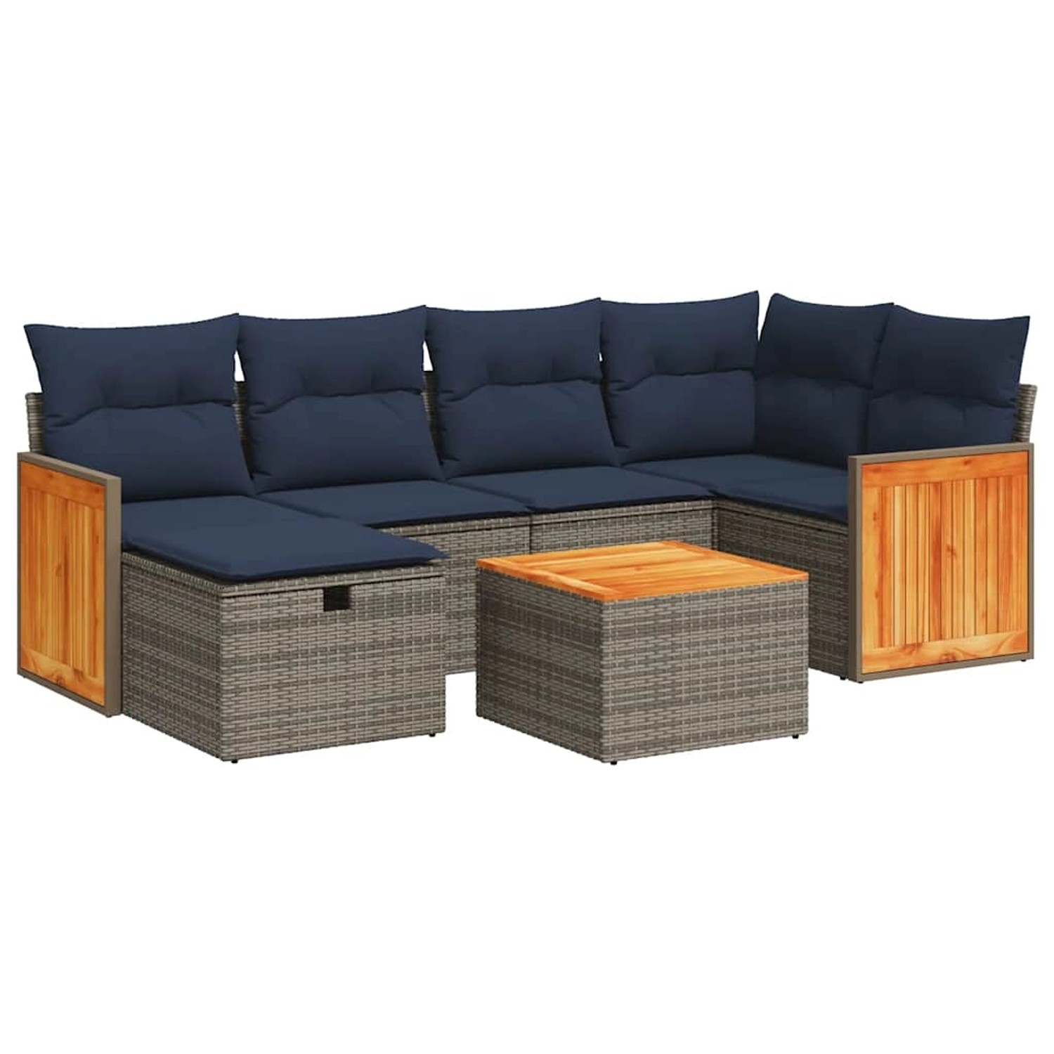 vidaXL 7-Tlg Garten-Sofagarnitur mit Kissen Grau Poly Rattan 3326037 günstig online kaufen