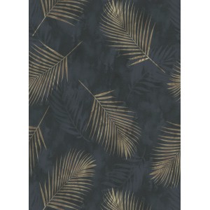 Erismann Vliestapete Guido Maria Kretschmer Fashion for Walls Schwarz mit goldenen Palmenblättern.