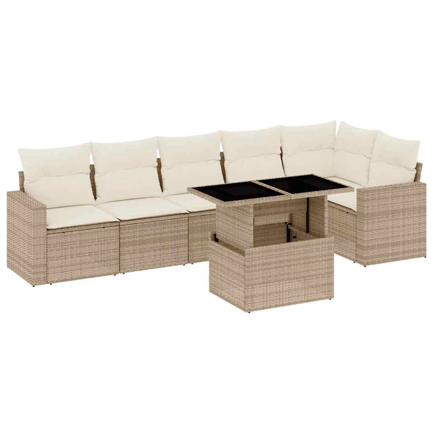 vidaXL 7-Tlg Garten-Sofagarnitur mit Kissen Beige Poly Rattan 3267288 günstig online kaufen