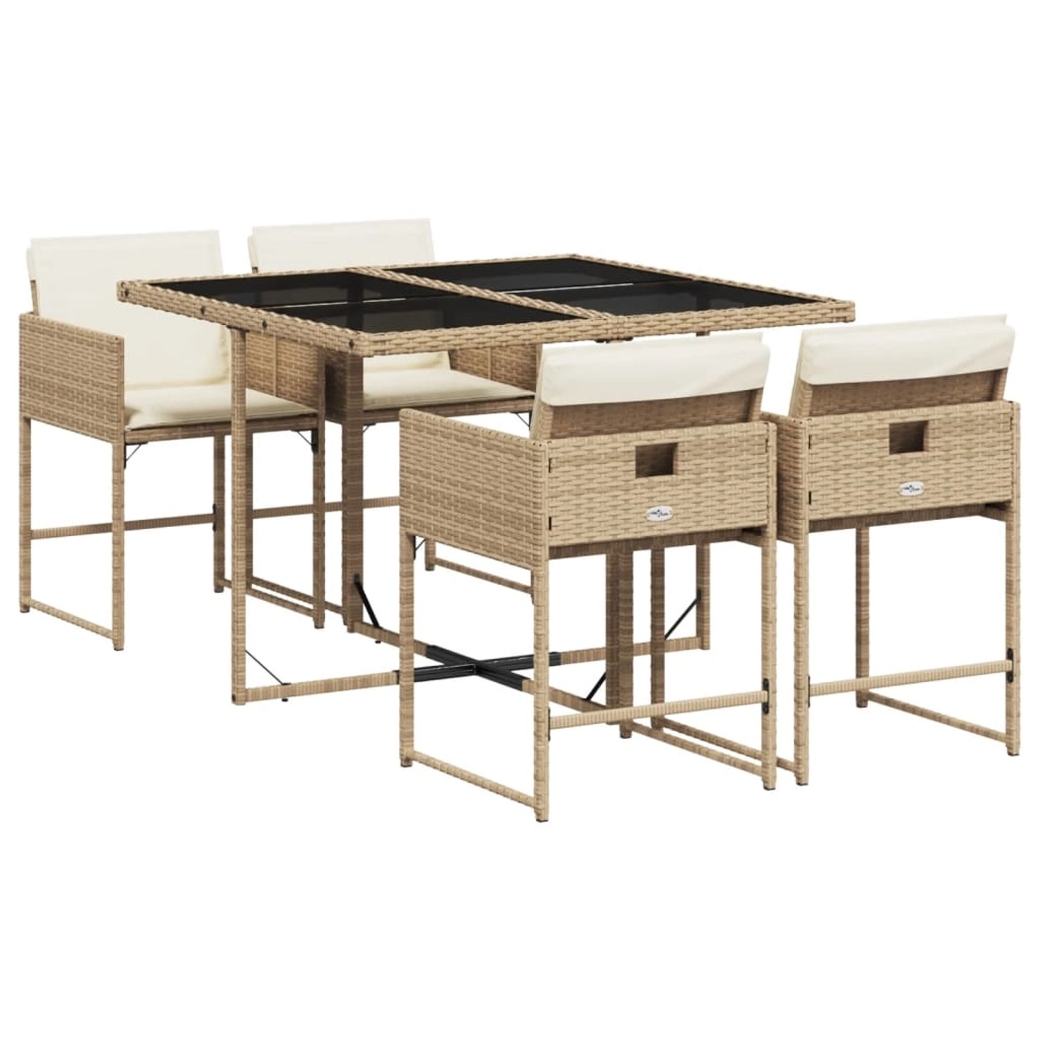 vidaXL 5-Tlg Garten-Essgruppe mit Kissen Beige Poly Rattan 3211258
