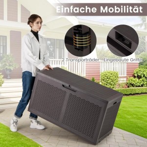 Costway Gartenbox 380 L mit Rollen Wasserdicht Rattanstruktur Braun