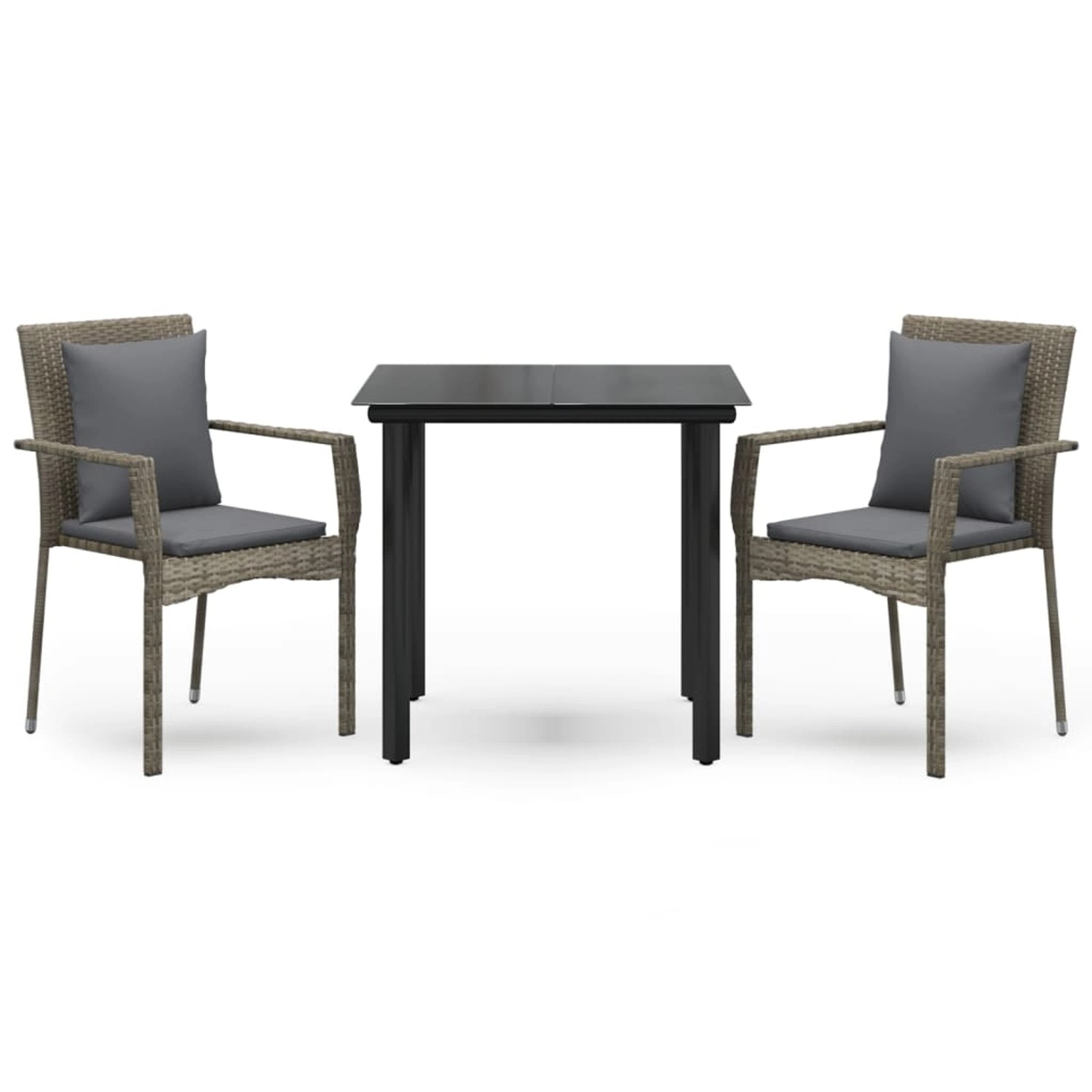 vidaXL 3-Tlg Garten-Essgruppe mit Kissen Schwarz und Grau Poly Rattan 3185113