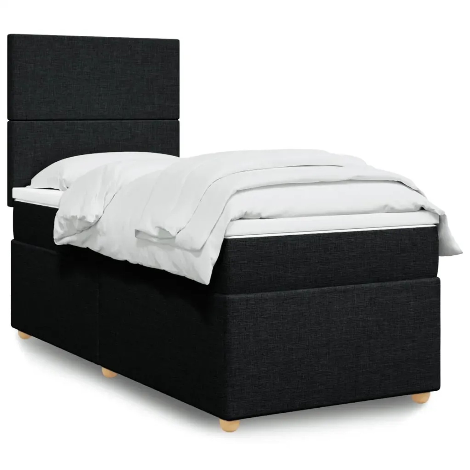 Schwarzes vidaXL Boxspringbett (80x200 cm) mit Matratze und Kopfteil. Stoffbezug.