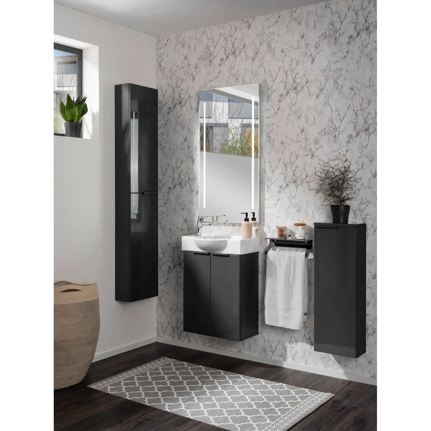 Fackelmann Waschbeckenunterschrank SBC Anthrazit, 52 cm, im modernen Badezimmer.