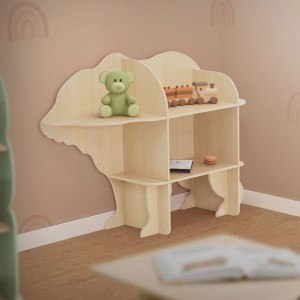 Naturfarbenes Joyz Kinderregal in Bärenform mit 2 Ebenen. Holzregal für das Kinderzimmer.