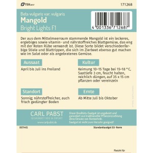 Pabst Keimkraft Mangold Bright Lights Saatgut für ca. 40 Pflanzen.