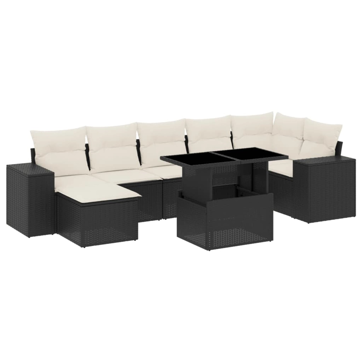 vidaXL 8-Tlg Garten-Sofagarnitur mit Kissen Schwarz Poly Rattan 3269316