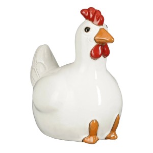 Weiße Deko-Figur Huhn aus Keramik, 18 cm hoch, für Garten und Wohnraum.