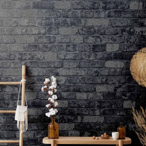 Marburg Vliestapete Imagine in Schwarz mit Stein- und Holzoptik für Wohnraumgestaltung.