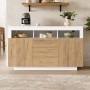 Merax Sideboard Natur Weiß mit 3 Schubladen, 2 Türen und offenen Fächern. Elegantes Wohnzimmermöbel mit Stauraum.