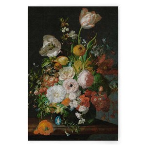 Bricoflor Leinwandbild: Stillleben mit Blumenstrauß im Vintage-Stil auf schwarzem Grund, 80x120 cm.