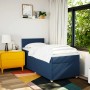 Blaues vidaXL Boxspringbett (90x190 cm) mit Matratze und Auflage im Schlafzimmer.