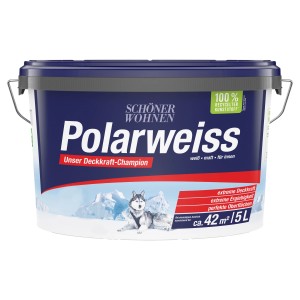 Eimer Schöner Wohnen Polarweiss, matte Innen- und Wandfarbe, 5 Liter. Weiße Farbe mit hoher Deckkraft.
