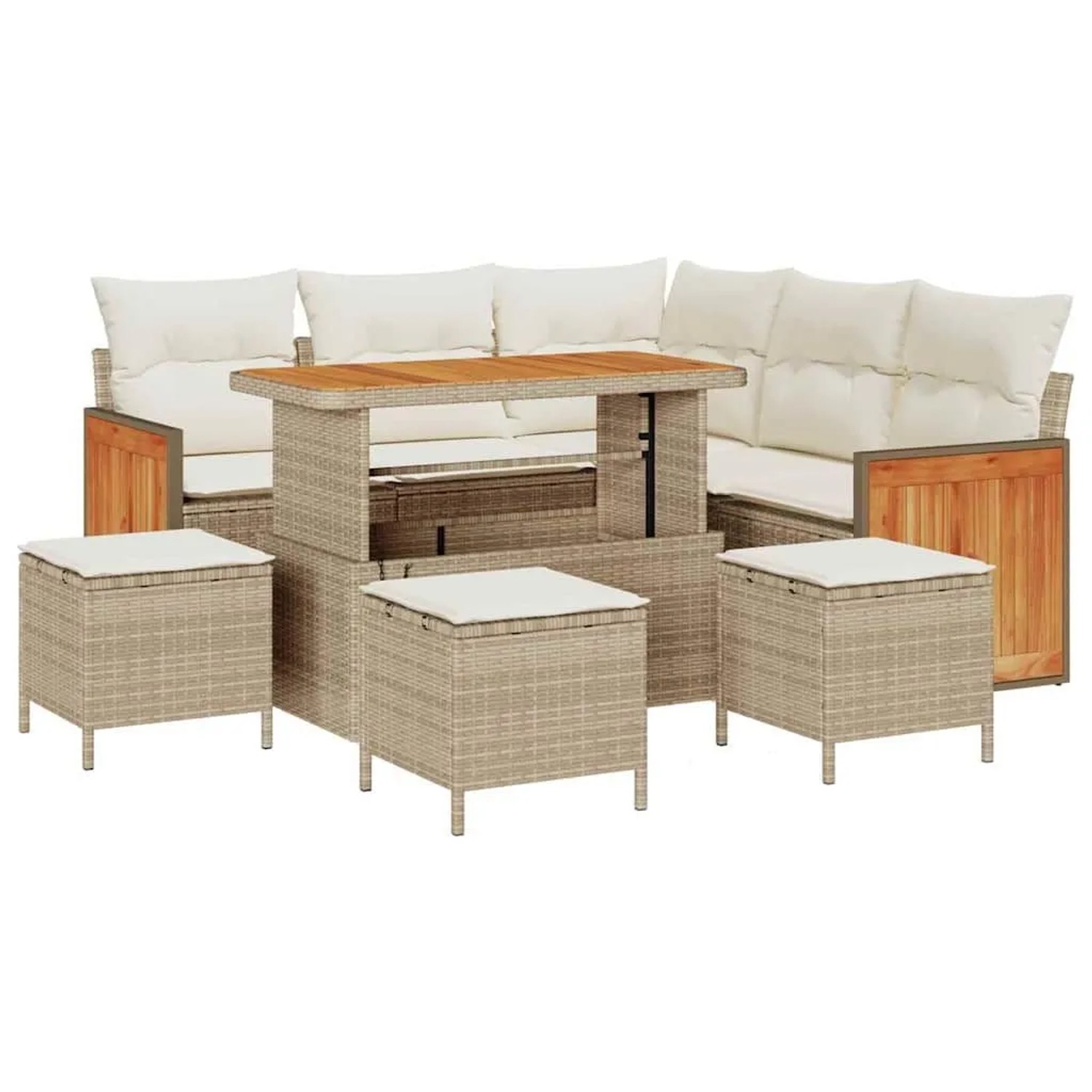 vidaXL Gartensofa-Set mit Kissen 9 Stk Beige und Creme Poly-Rattan 3365261 günstig online kaufen